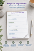 Hospital Companion Pad – open pad lifestyle mock-up with Overwhelm Collection styling