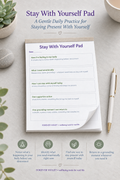 Stay With Yourself Pad – open pad lifestyle mock-up with Overwhelm Collection styling