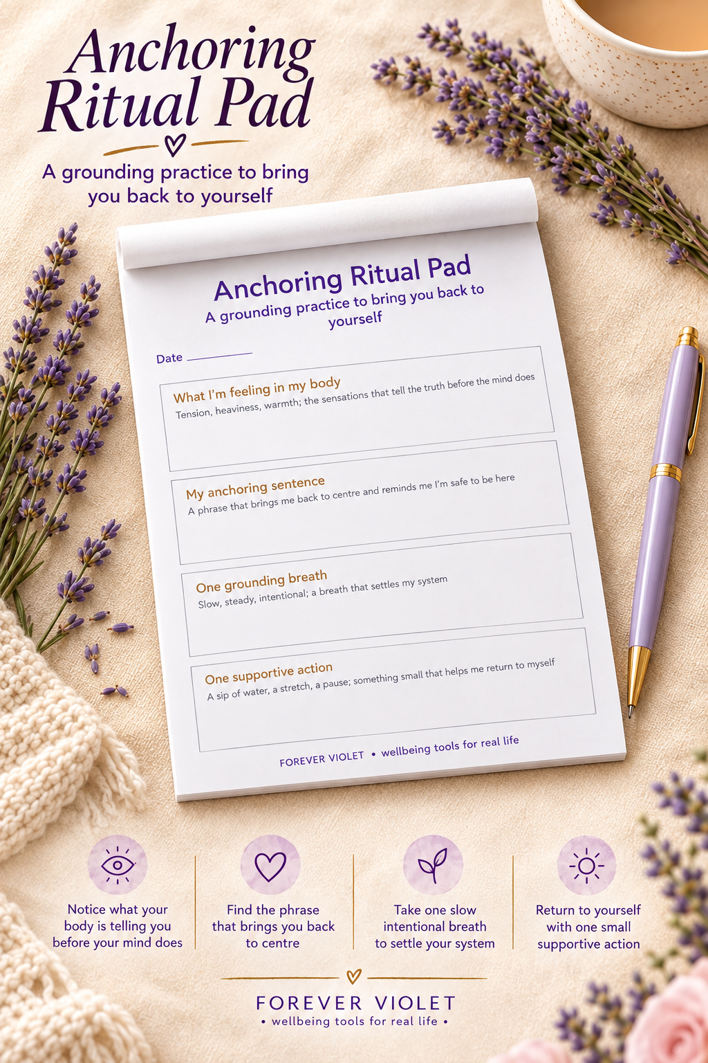 Anchoring Ritual Pad – open pad lifestyle mock-up with Future Self Collection styling