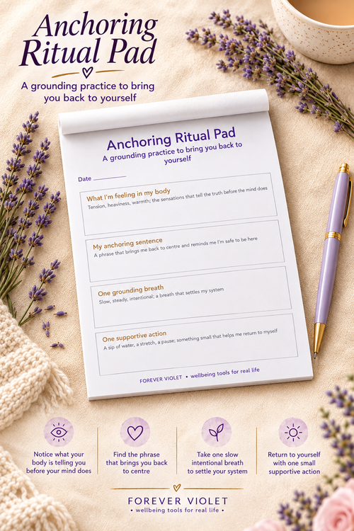 Anchoring Ritual Pad – open pad lifestyle mock-up with Future Self Collection styling