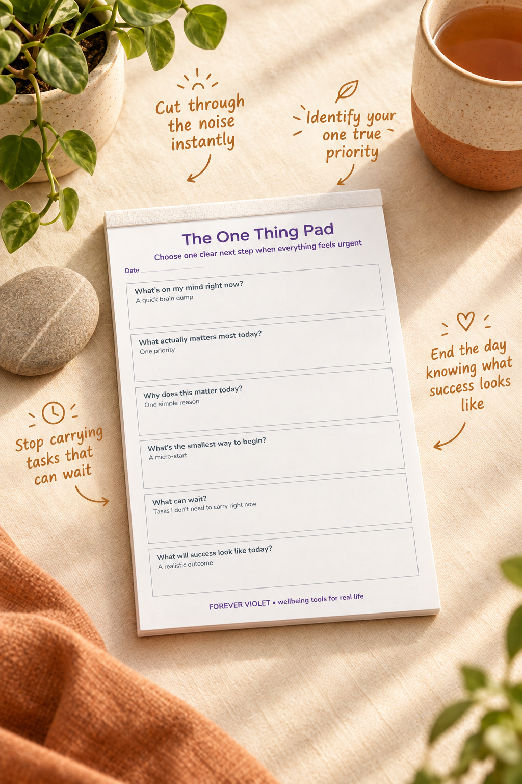 The One Thing Pad – open pad lifestyle mock-up with Neurodivergent Collection styling
