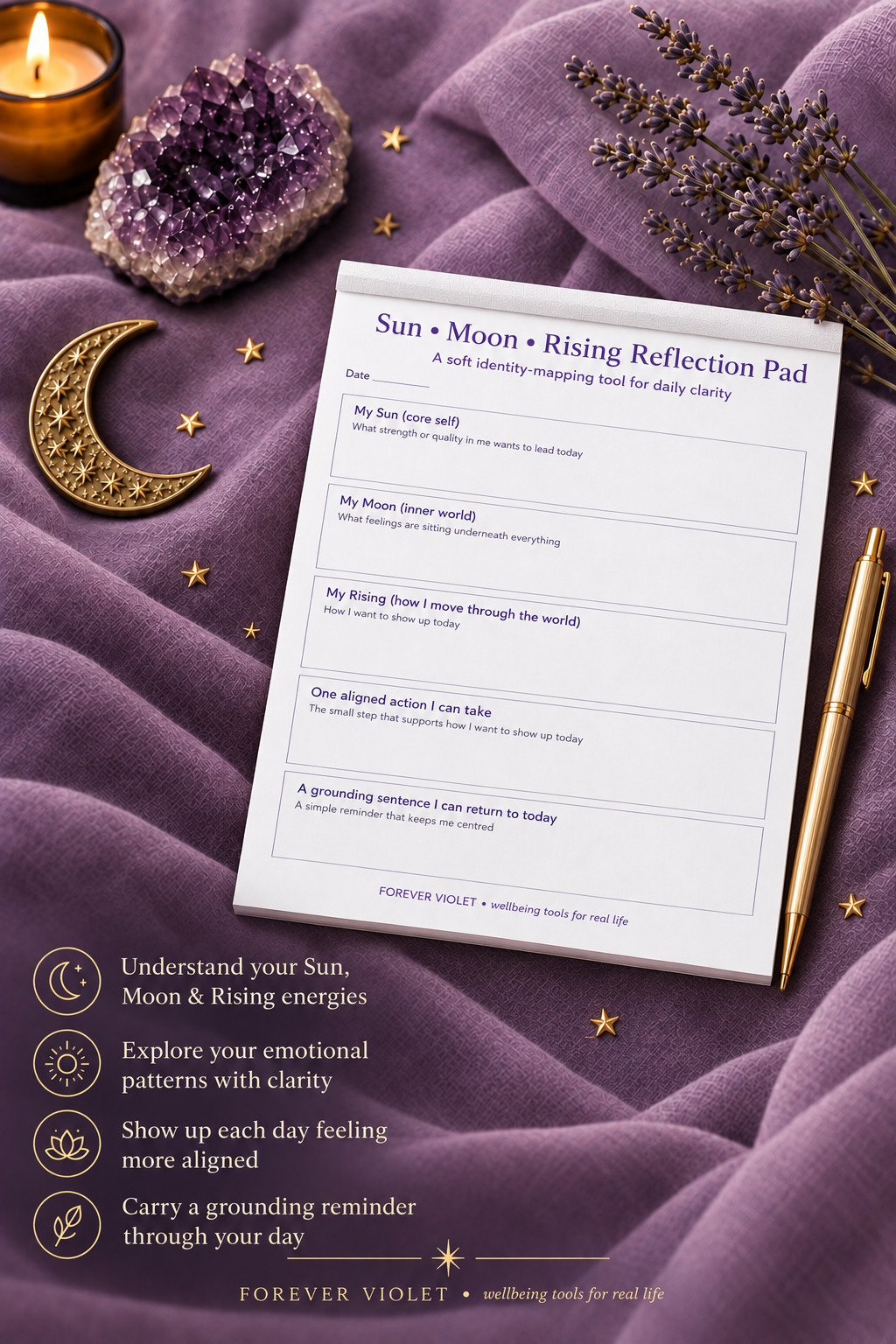 Sun • Moon • Rising Reflection Pad – open pad lifestyle mock-up with Cosmic Clarity styling