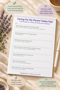 Caring For My Parent Today Pad – open pad lifestyle mock-up with Life Transitions Collection styling