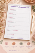 Cycle Friendly Daily Rhythm Pad – open pad lifestyle mock-up with Hormone Harmony Collection styling