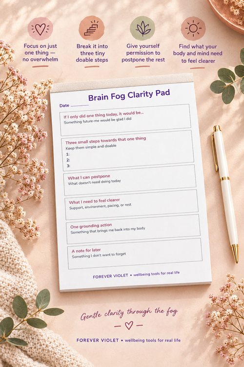 Brain Fog Clarity Pad – open pad lifestyle mock-up with Hormone Harmony Collection styling