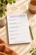 Executive Function Support Pad – open pad lifestyle mock-up with Neurodivergent Collection styling