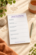 Social Decoding Pad – open pad lifestyle mock-up with Neurodivergent Collection styling