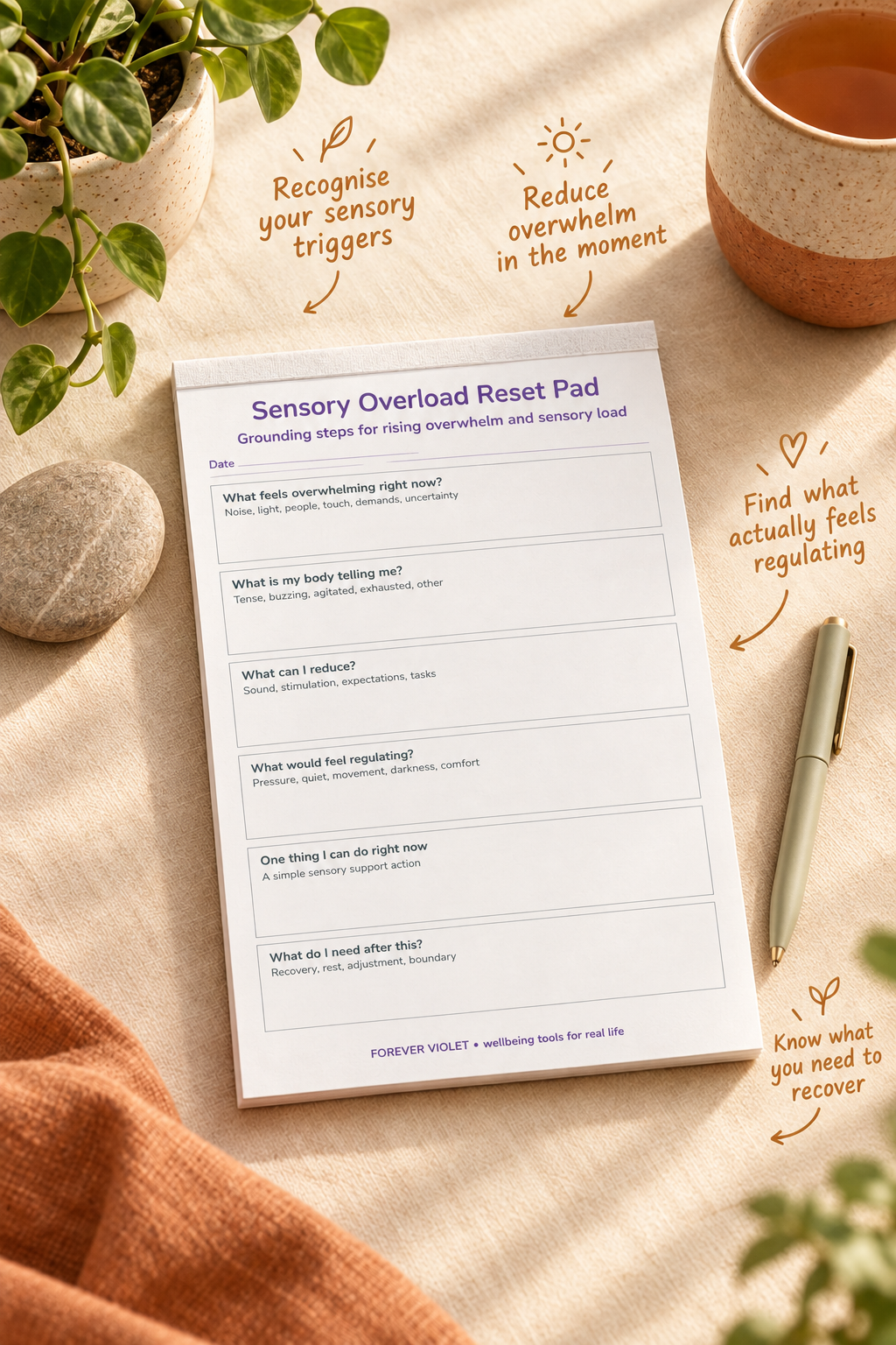 Sensory Overload Reset Pad – open pad lifestyle mock-up with Neurodivergent Collection styling
