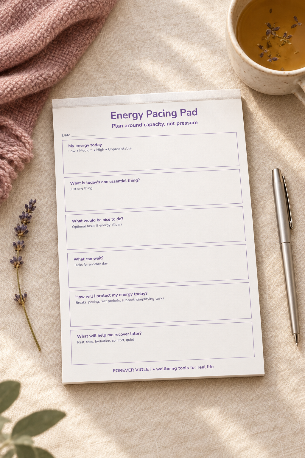Energy Pacing Pad – Chronic & Hidden Illness Collection mock-up
