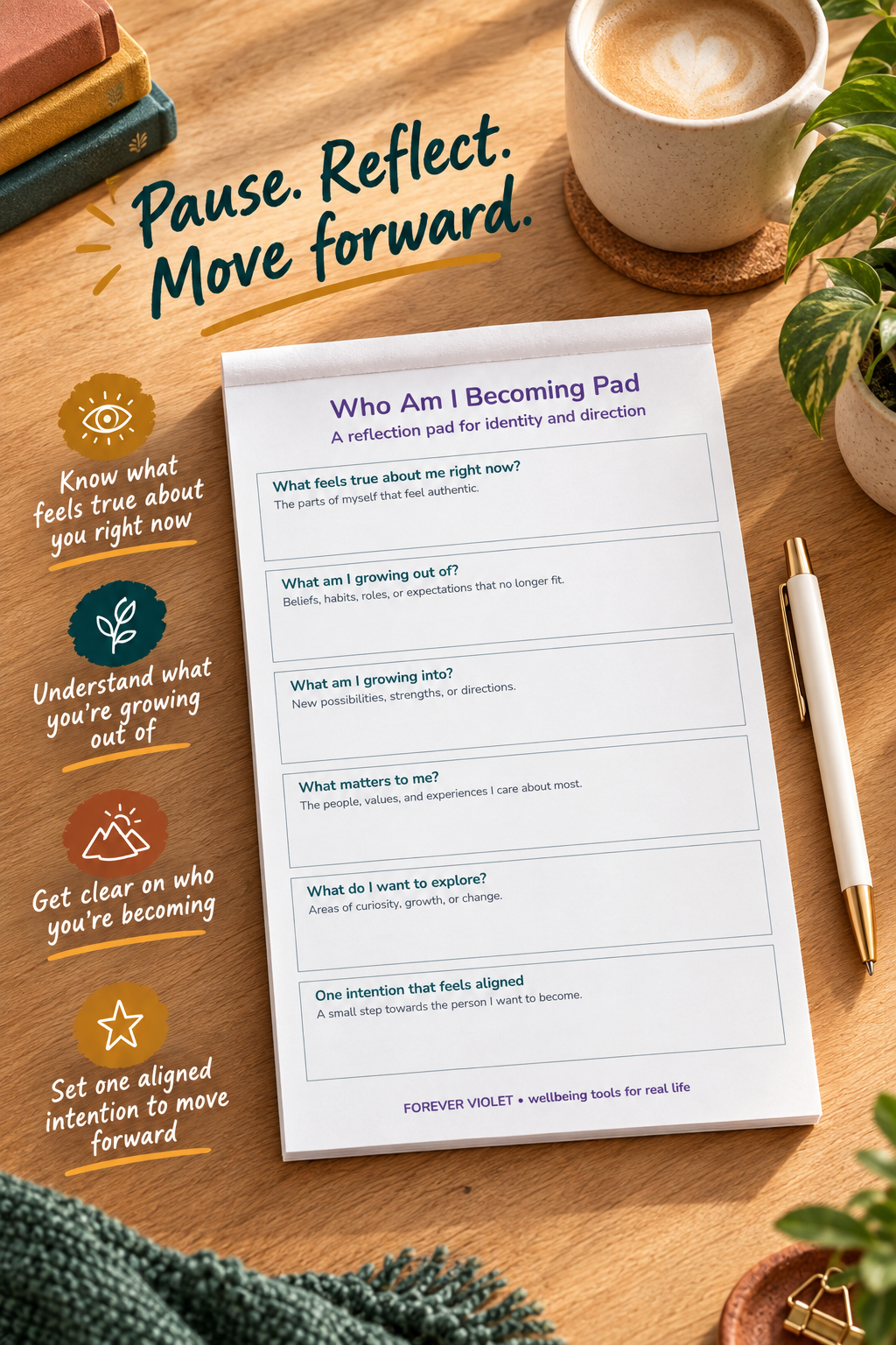 Who Am I Becoming Pad – open pad lifestyle mock-up with Adulting Collection styling
