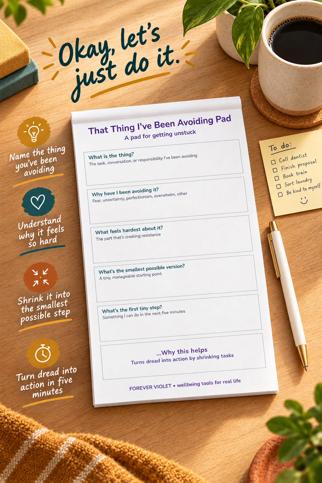 That Thing I've Been Avoiding Pad – open pad lifestyle mock-up with Adulting Collection styling