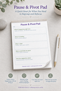 Pause & Pivot Pad – open pad lifestyle mock-up with Overwhelm Collection styling